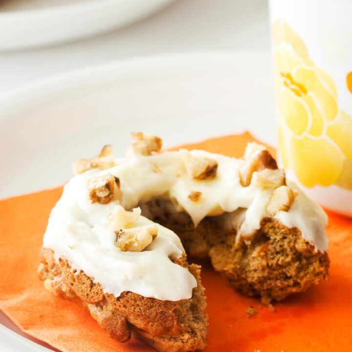 Close up of carrot cake donuts baked in donut pan