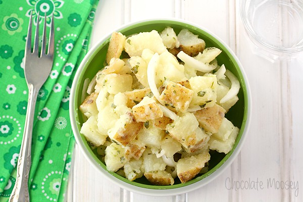 Italian Potato Salad in green bowl