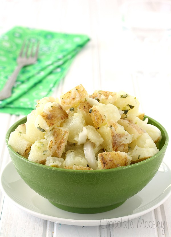 Italian potato salad in a green bowl