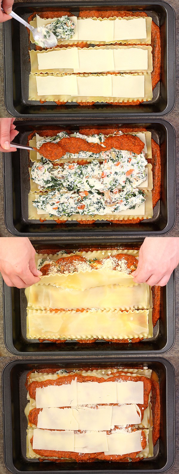 Prepping Spinach, Carrot, and Mushroom Lasagna