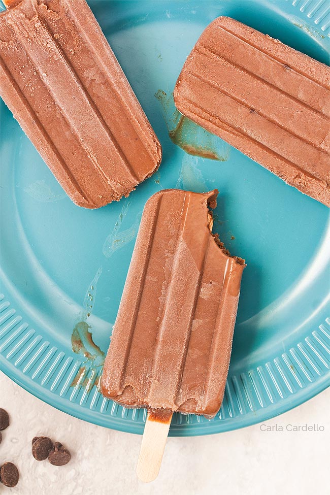 Homemade Fudgesicle with a bite taken out