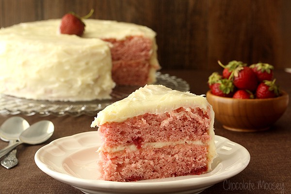 Strawberry Layer Cake with Cream Cheese Frosting with no cake mix and no strawberry jello