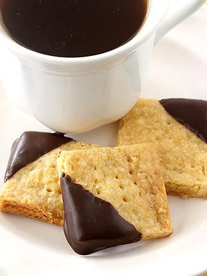 Chocolate-Dipped Orange Shortbread Cookies with tea