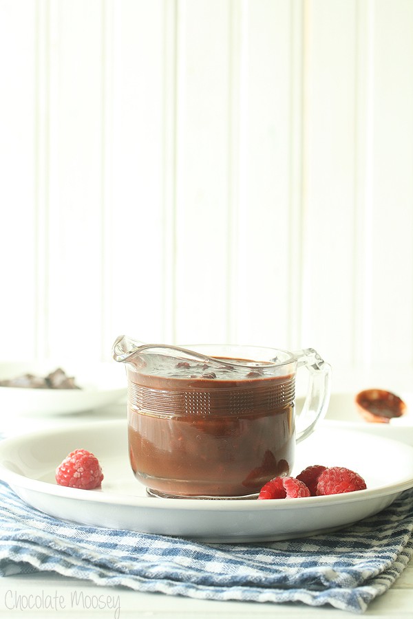 Raspberry Fudge Sauce - a super easy and quick chocolate sauce to top ice cream