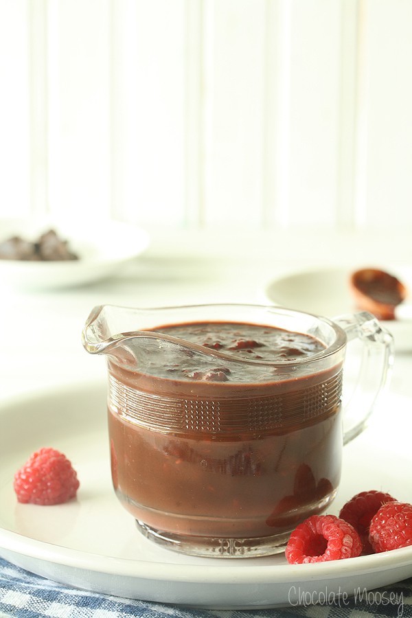 Raspberry Fudge Sauce - a super easy and quick chocolate sauce to top ice cream