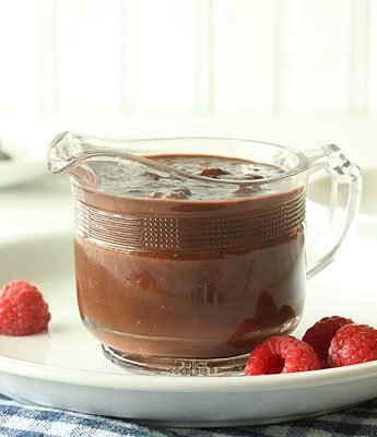 Raspberry Fudge Sauce - a super easy and quick chocolate sauce to top ice cream