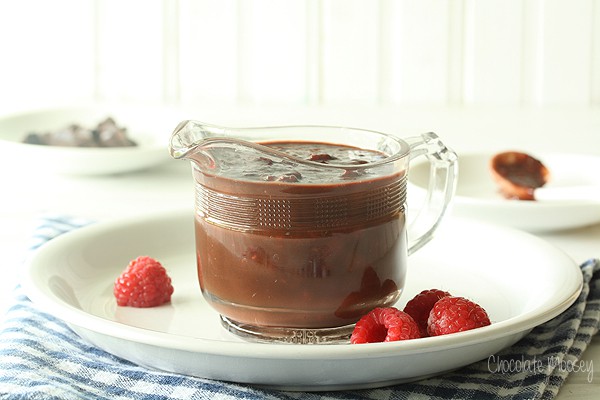 Raspberry Fudge Sauce - a super easy and quick chocolate sauce to top ice cream