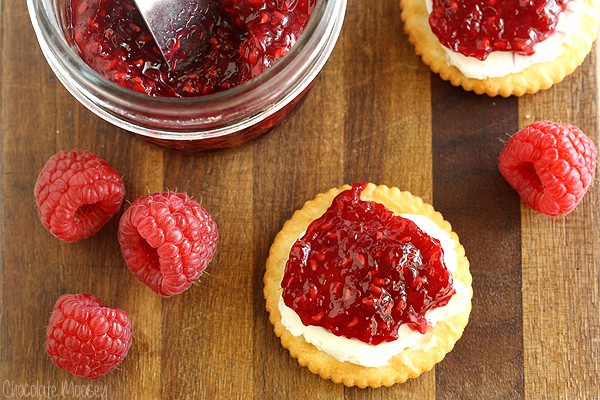 Raspberry Jalapeno Jam on crackers