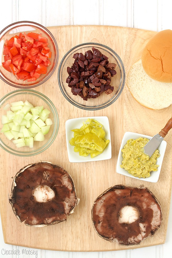 Greek Portobello Mushroom Burgers with Greek salsa