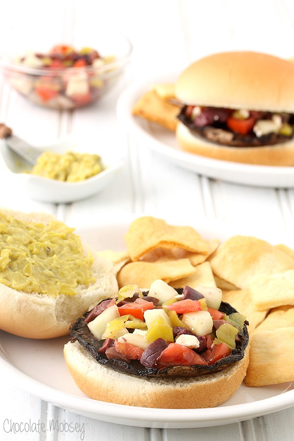 Greek Portobello Mushroom Burgers with Greek salsa