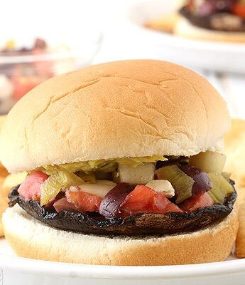 Greek Portobello Mushroom Burgers with Greek salsa