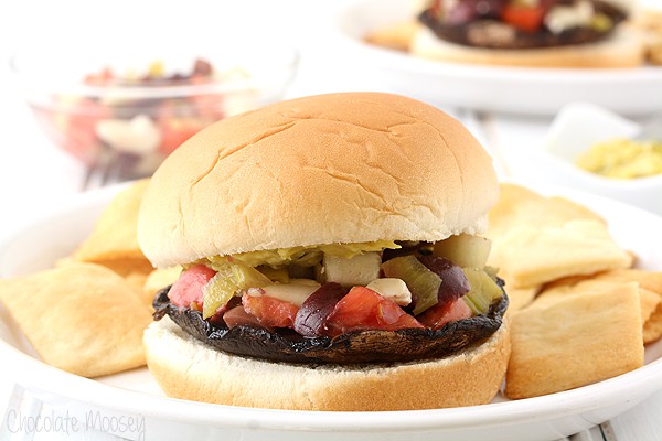 Greek Portobello Mushroom Burgers with Greek salsa