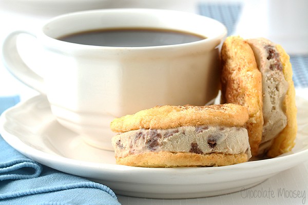 Tiramisu Ice Cream Sandwich Cookies made with homemade ladyfinger cookies and tiramisu gelato