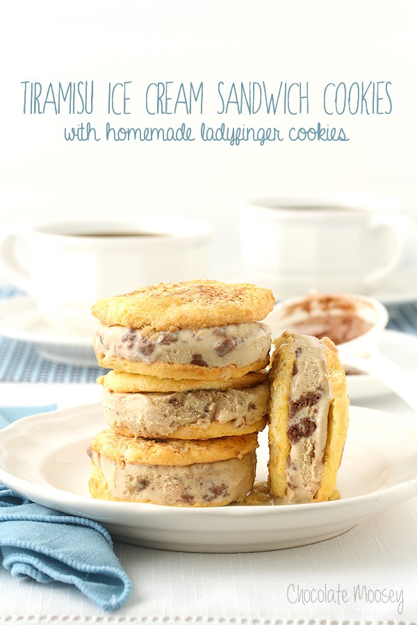 Tiramisu Ice Cream Sandwich Cookies made with homemade ladyfinger cookies and tiramisu gelato