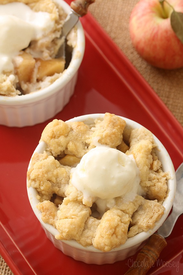 Individual apple pie with ice cream on top