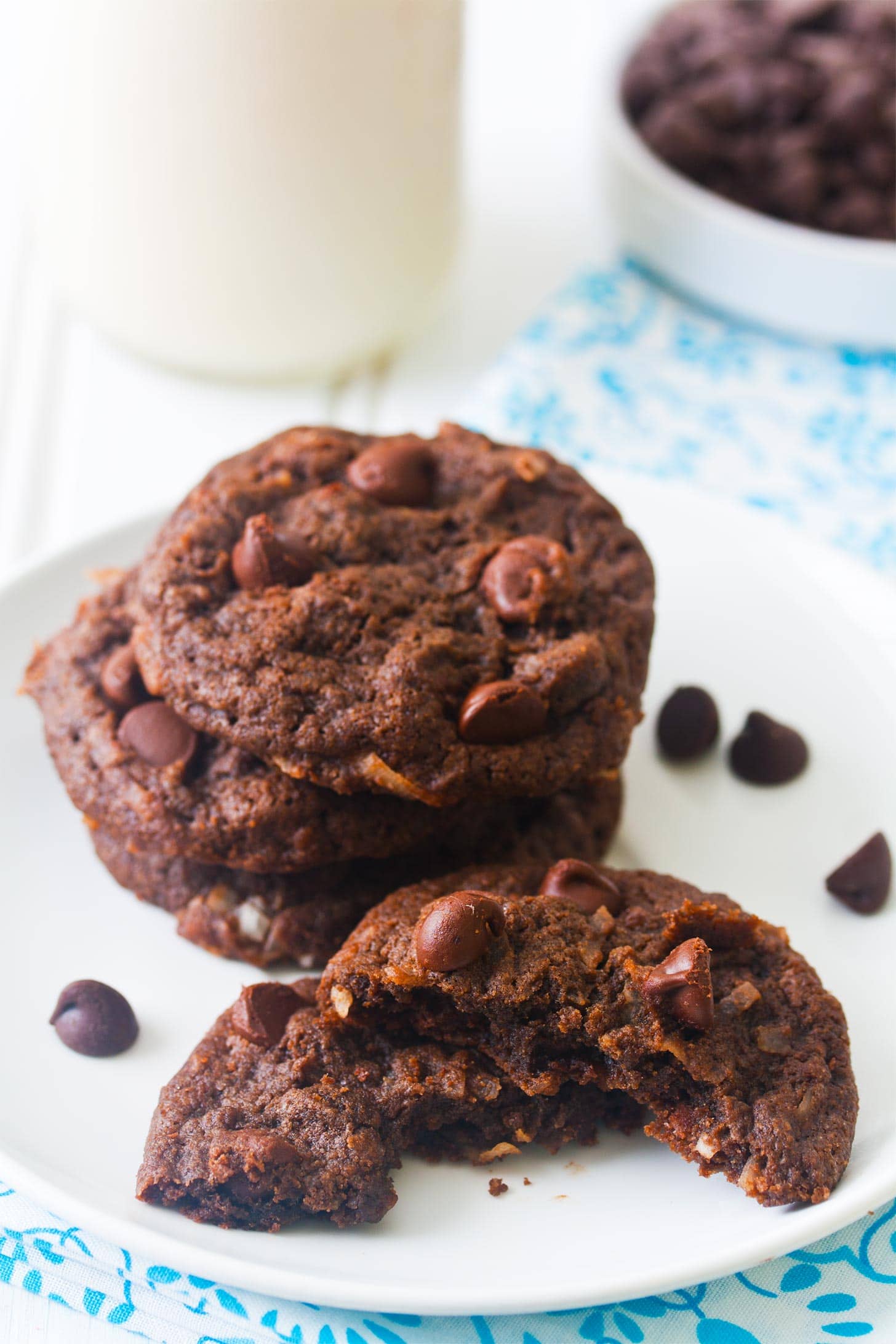 Chocolate Coconut Cookies on white plate