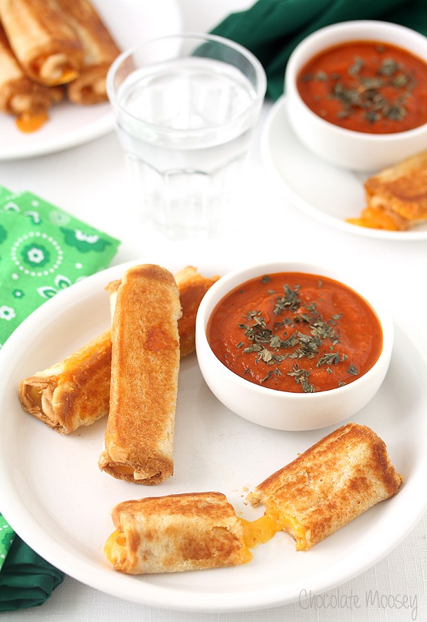 Grilled Cheese Roll Ups with Tomato Soup Dipping Sauce