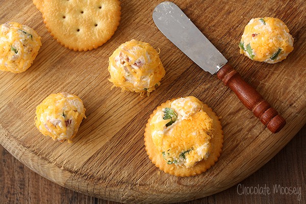 Cheese ball bites on crackers
