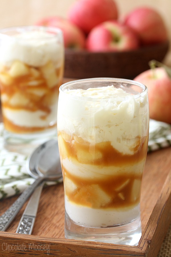 Caramel Apple Cheesecake in a parfait glass