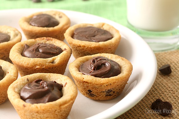 Fudge Filled Chocolate Chip Cookie Cups to snack with your glass of milk