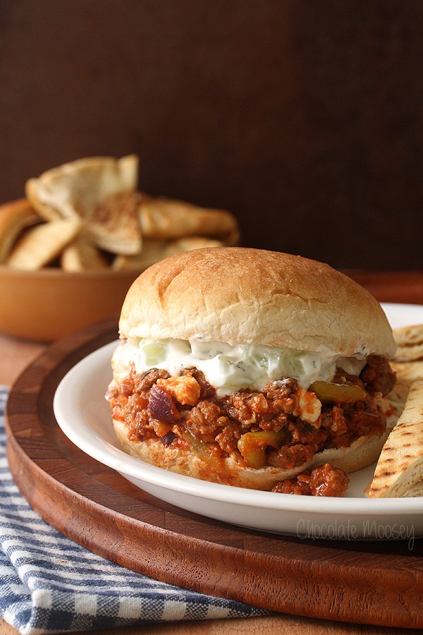 Greek Sloppy Joes made with American ground lamb and topped with homemade tzatziki sauce