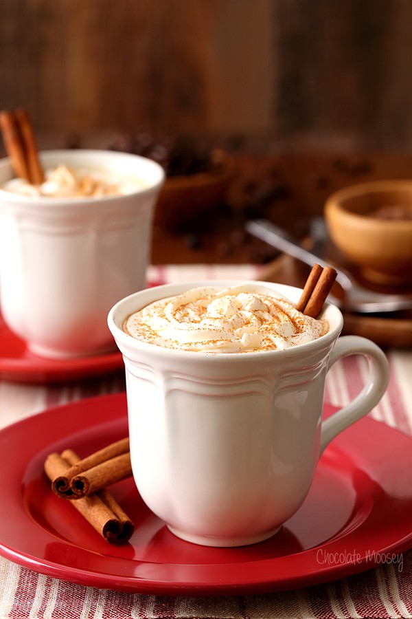 Mexican Mocha in a white mug on a red plate