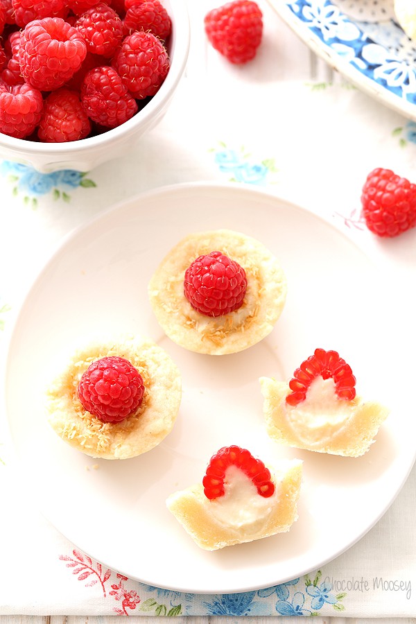 Raspberry Coconut Mini Pies filled with homemade coconut pudding