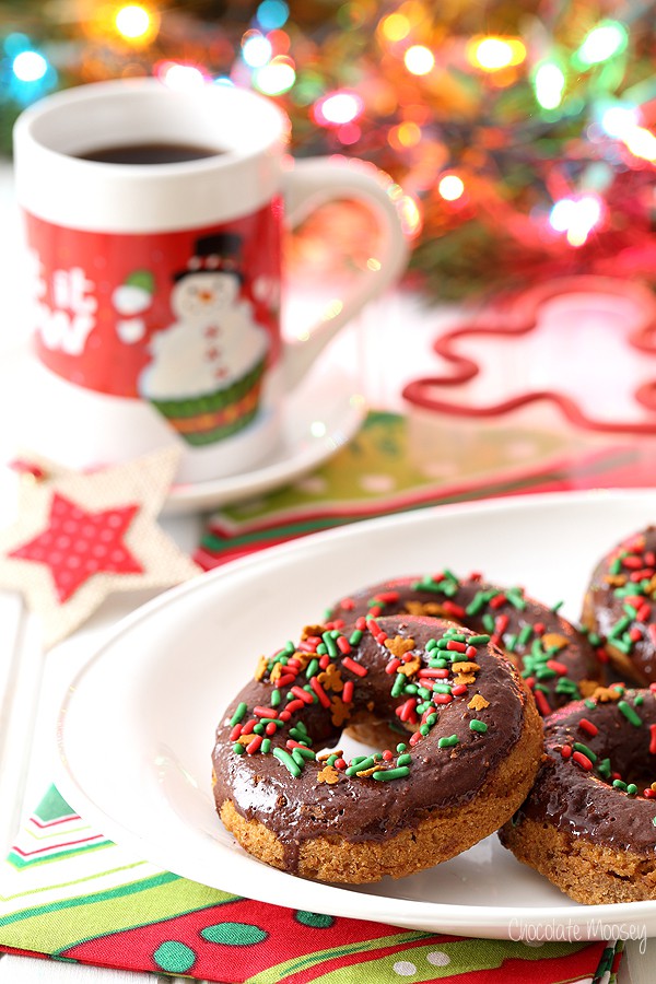 Chocolate Gingerbread Baked Doughnuts for Christmas holiday baking
