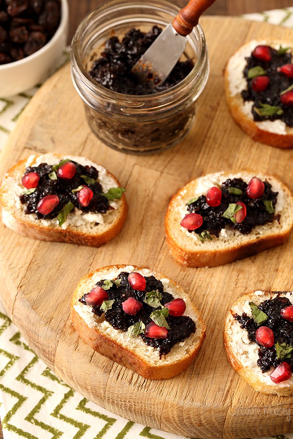 Raisin Jam and Goat Cheese Crostini for an easy Christmas appetizer recipe