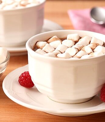 Raspberry Hot Chocolate made from scratch with fresh raspberries
