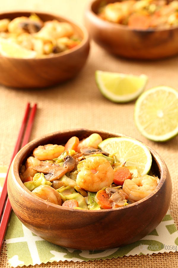 Thai Sweet Chili Shrimp with Cabbage "Noodles" that replaces carbs with vegetables