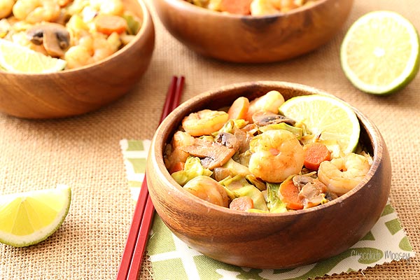 Thai Sweet Chili Shrimp with Cabbage "Noodles" that replaces carbs with vegetables