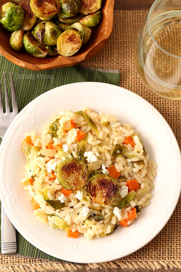 Brussels Sprouts and Goat Cheese Risotto is a hearty vegetarian Italian dish to serve for dinner