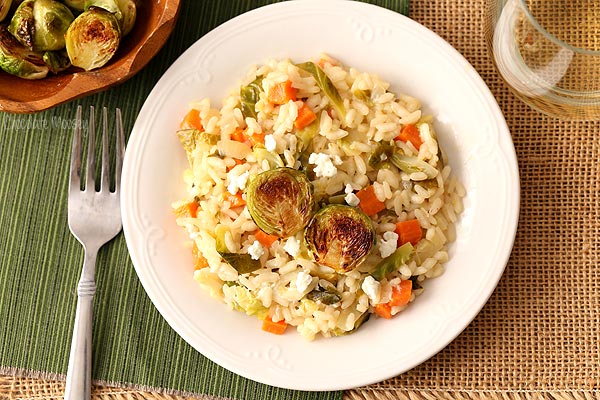 Brussels Sprouts and Goat Cheese Risotto is a hearty vegetarian Italian dish to serve for dinner