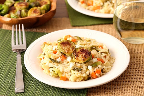 Brussels Sprouts and Goat Cheese Risotto is a hearty vegetarian Italian dish to serve for dinner