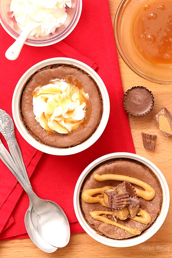 Mini Chocolate Cheesecake For Two with caramel and peanut butter cup