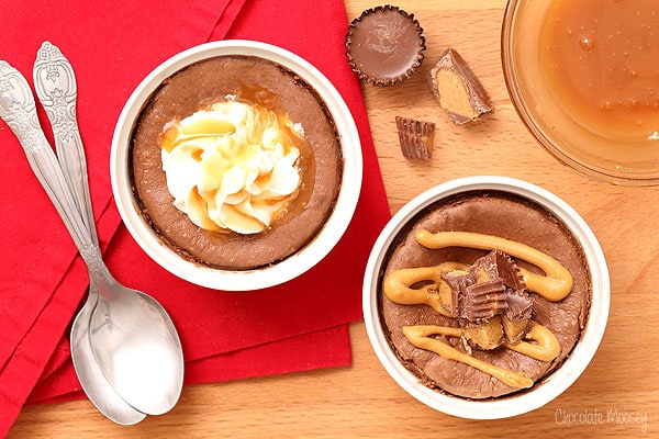 Mini Chocolate Cheesecake For Two with caramel and peanut butter cup