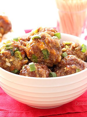 Sweet Chili Baked Meatballs to serve as a party appetizer or as dinner over rice