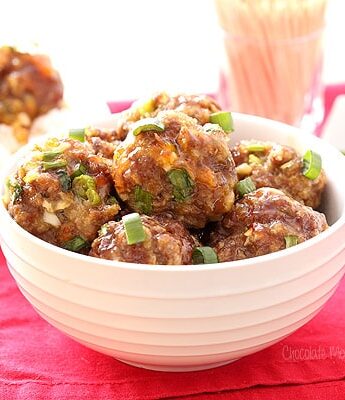 Sweet Chili Baked Meatballs to serve as a party appetizer or as dinner over rice