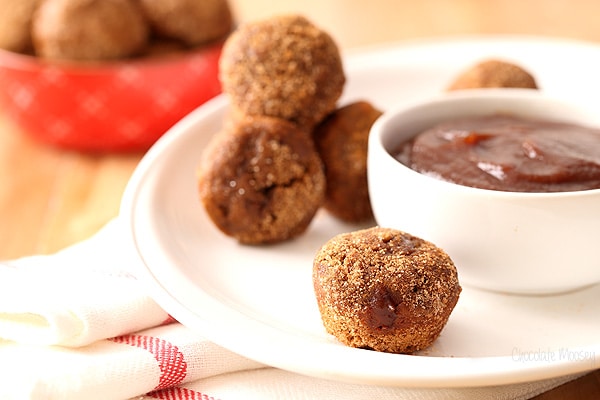 Apple Butter Baked Doughnut Holes filled with apple butter