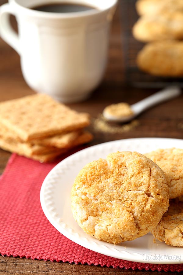 Cheesecake Cookies made with a soft cream cheese dough and then are rolled in graham cracker crumbs