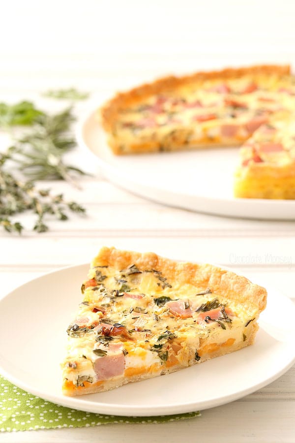 Ham and Herb Quiche with rosemary, thyme, and parsley