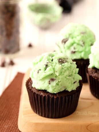 Mint Chocolate Cupcakes a scoop of mint frosting on top