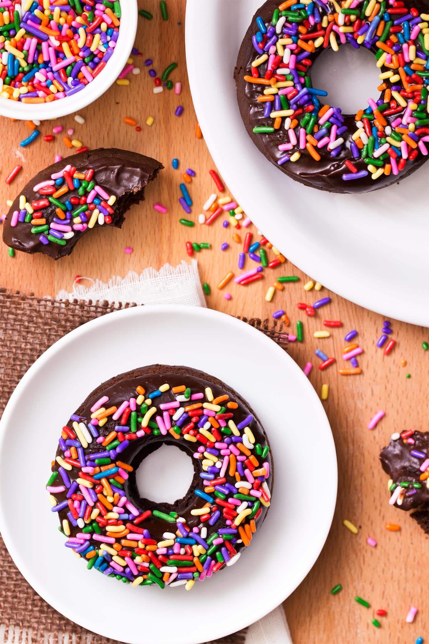 Baked chocolate doughnuts with chocolate glaze