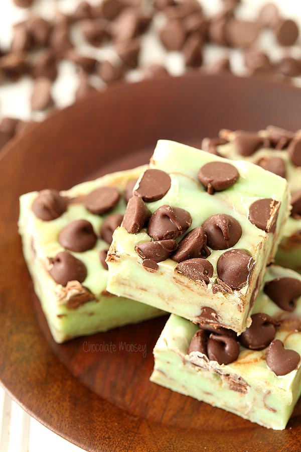 5 ingredient Mint Chocolate Chip Fudge made with sweetened condensed milk