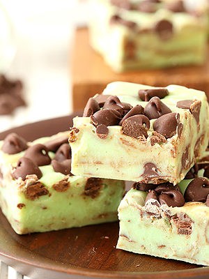 5 ingredient Mint Chocolate Chip Fudge made with sweetened condensed milk