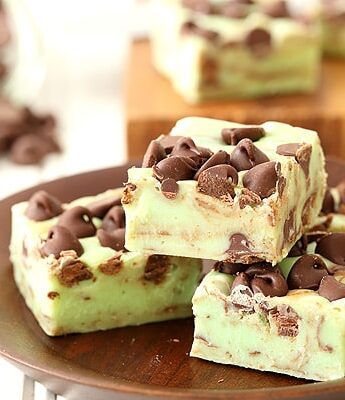5 ingredient Mint Chocolate Chip Fudge made with sweetened condensed milk