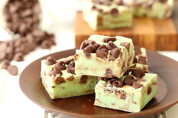 5 ingredient Mint Chocolate Chip Fudge made with sweetened condensed milk