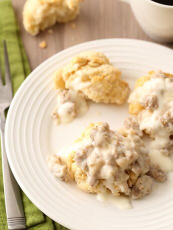 Biscuits and Gravy For Two on a white plate