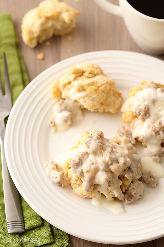 Biscuits and Gravy For Two on a white plate